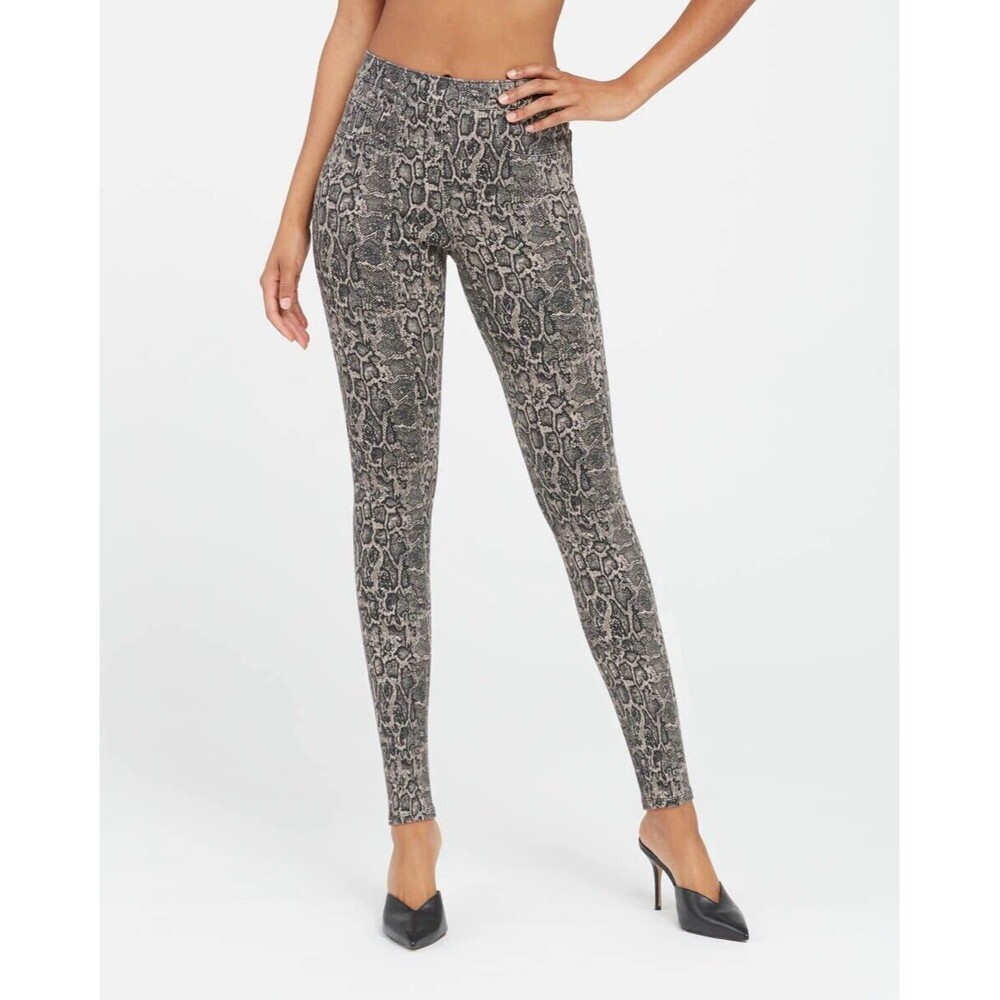Spanx Leggings Women's XS Gray Ankle Jeans Snakeskin Print Stretch Casual Animal